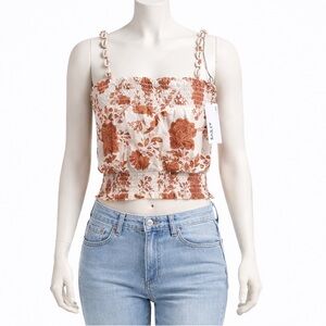 Bailey 44 Boho Floral Crop Top with Shell Straps Size L NWT